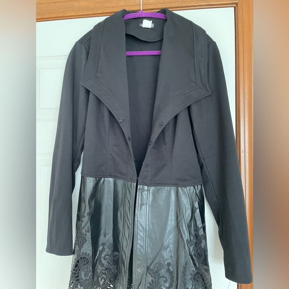 Venus Black Women's Coat with Faux Leather Skirt Panel
